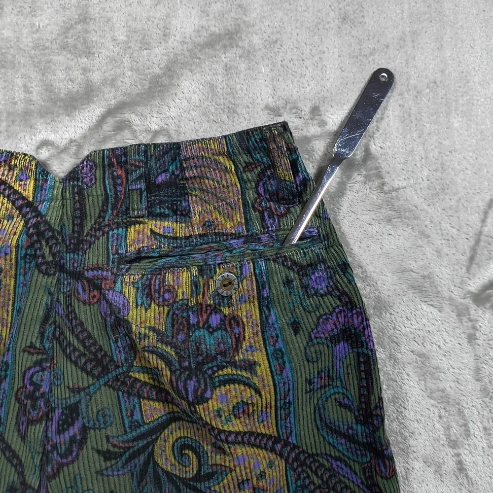 Vintage The Limited Boho Pants Womens 4 Green Paisley Corduroy High Waist Floral